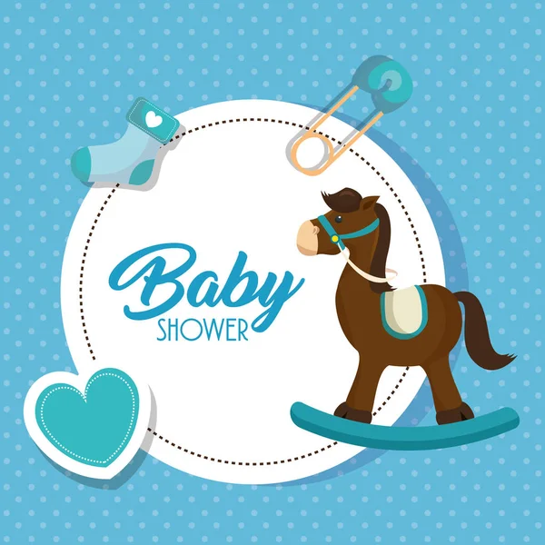 Carino cavallo di legno baby doccia card — Vettoriale Stock