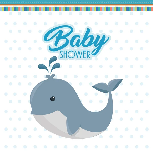 Tarjeta de ducha de bebé con ballena linda — Vector de stock