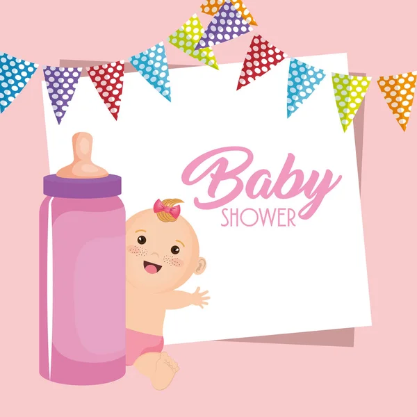 Baby shower card with little girl — Stock Vector