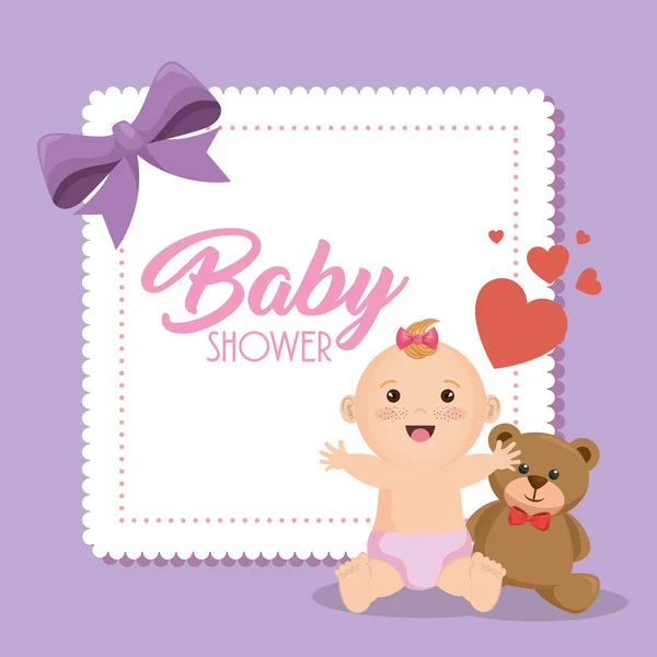 Baby Dusch-kort med liten flicka — Stock vektor