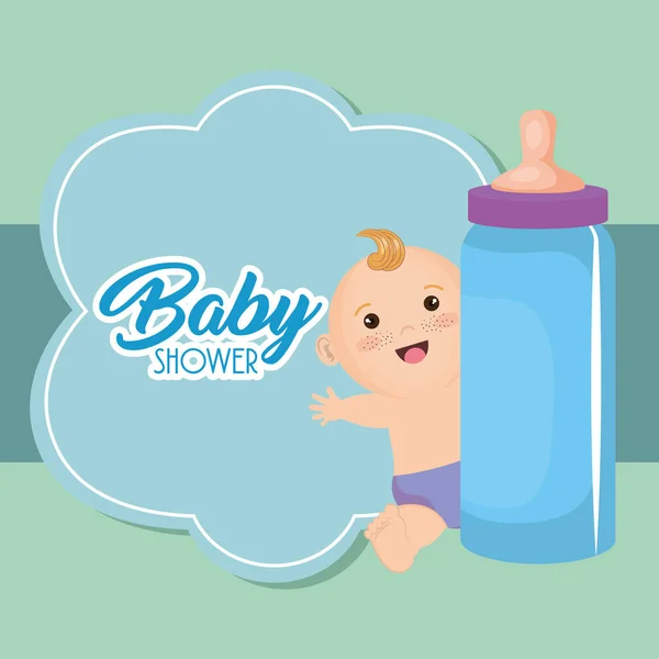 Carte de douche bébé avec petit garçon — Image vectorielle