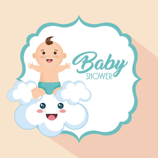 Kaart van de baby douche met kleine jongen — Stockvector