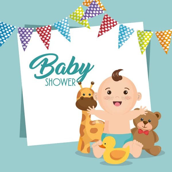 Baby shower card with little boy — Stock vektor