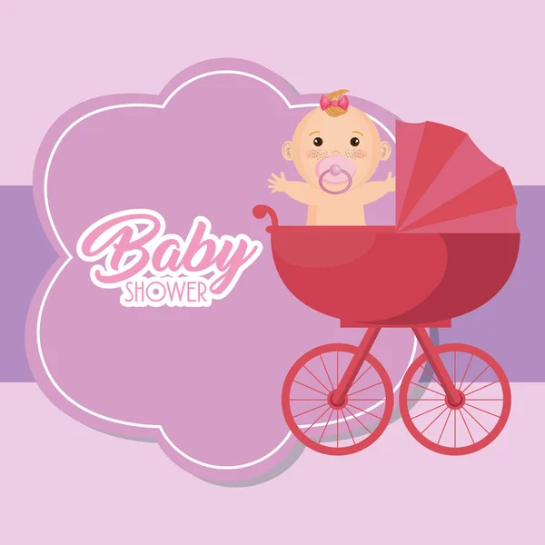 Baby shower card with little girl — Stock Vector