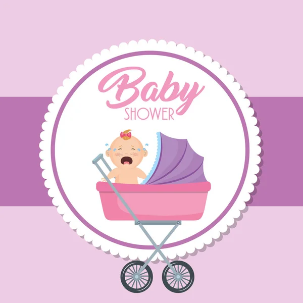 Baby shower card with little girl — Stockvector