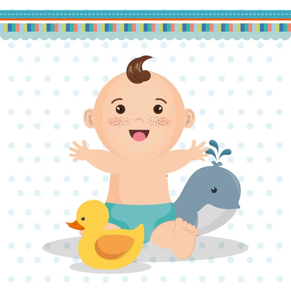 Kaart van de baby douche met kleine jongen — Stockvector