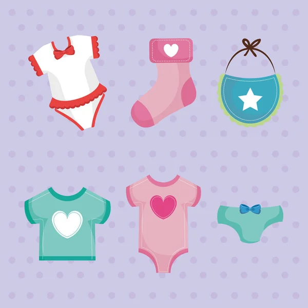 Cartão de banho de bebê com ícones definidos — Vetor de Stock