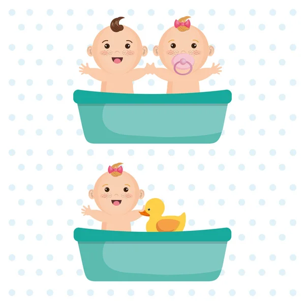 Baby shower card with little kids — Stock Vector