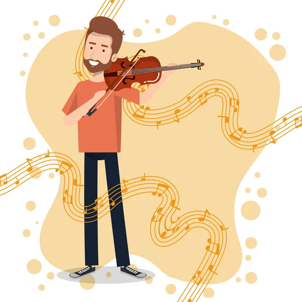 Music festival live with man playing violin — Stock Vector