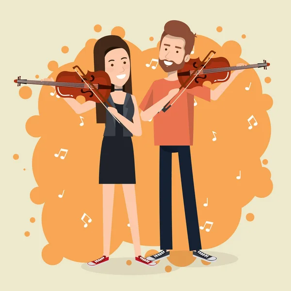 Festival de música ao vivo com casal tocando violinos — Vetor de Stock