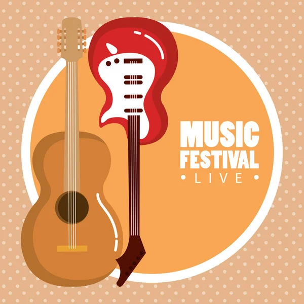Festival de musique live avec guitares électriques et acoustiques — Image vectorielle