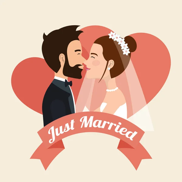 Just married couple kissing avatars characters — Stock Vector