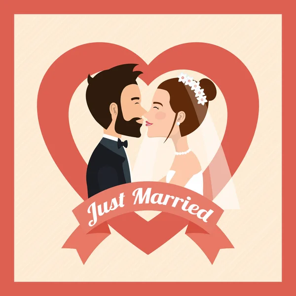 Just married couple kissing avatars characters — Stock Vector