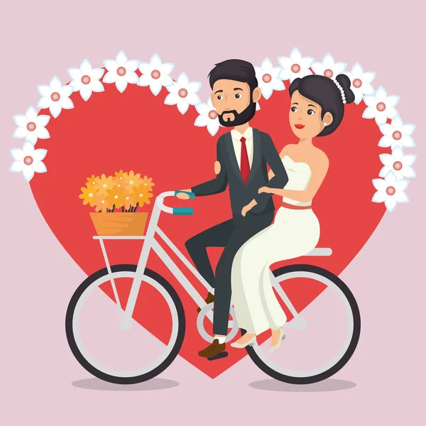 自転車アバター文字でちょうど結婚されていたカップル — ストックベクタ