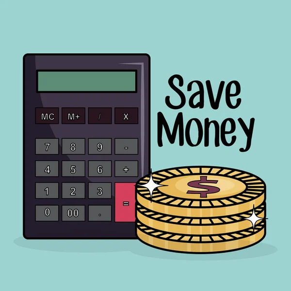 Économiser de l'argent pièces et calculatrice — Image vectorielle