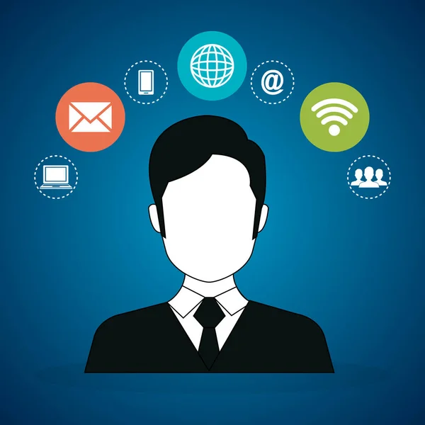 Avatar hombre con iconos de redes sociales — Vector de stock