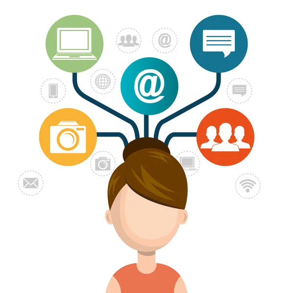 Mulher avatar com ícones de rede social —  Vetores de Stock