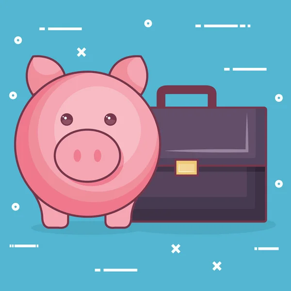 Piggy save money with portfolio — Stock Vector