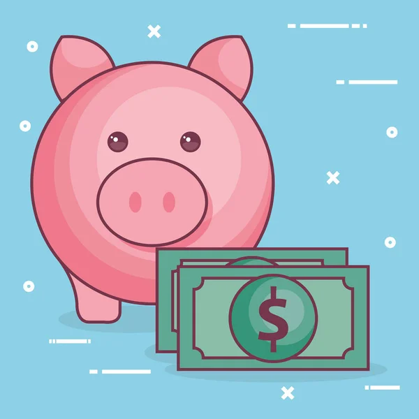 Свиня заощаджує гроші з рахунками — стоковий вектор