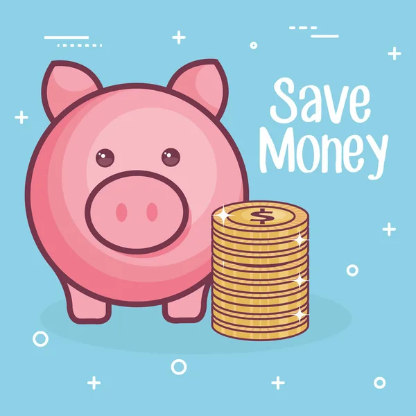 Piggy zaoszczędzić pieniądze z monet — Wektor stockowy