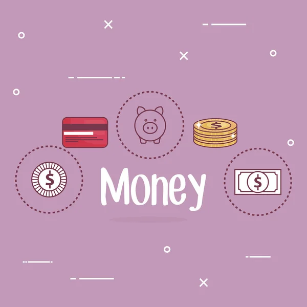Economizar dinheiro conjunto ícones — Vetor de Stock