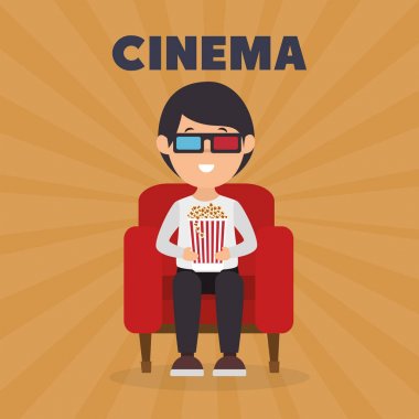 Pop Mısır yeme ve bir film izlerken adam 3d