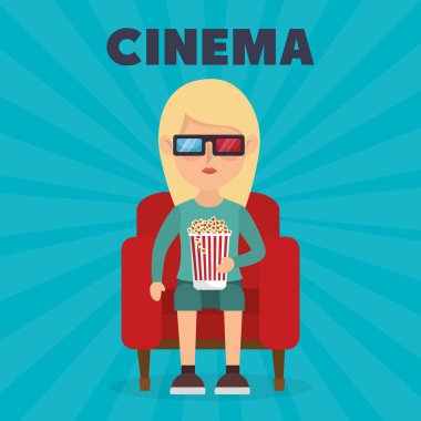 Pop Mısır yeme ve bir film izlerken kadın 3d