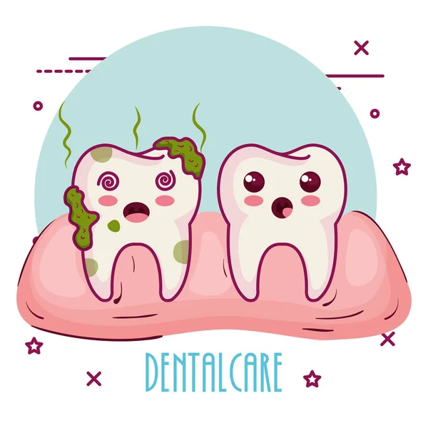 Cuidado dental caracteres kawaii — Archivo Imágenes Vectoriales