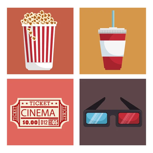 Cinema entertainment set icons — Stock Vector