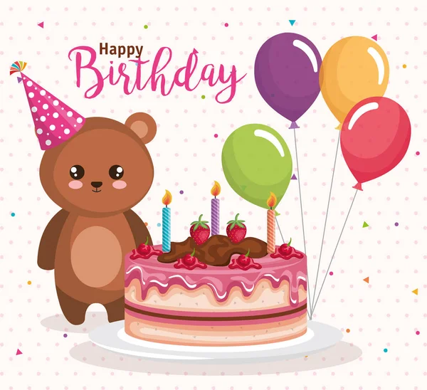 Tarjeta de cumpleaños feliz con oso de peluche — Archivo Imágenes Vectoriales