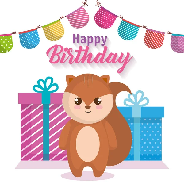 Happy birthday card with chipmunk — Stock Vector