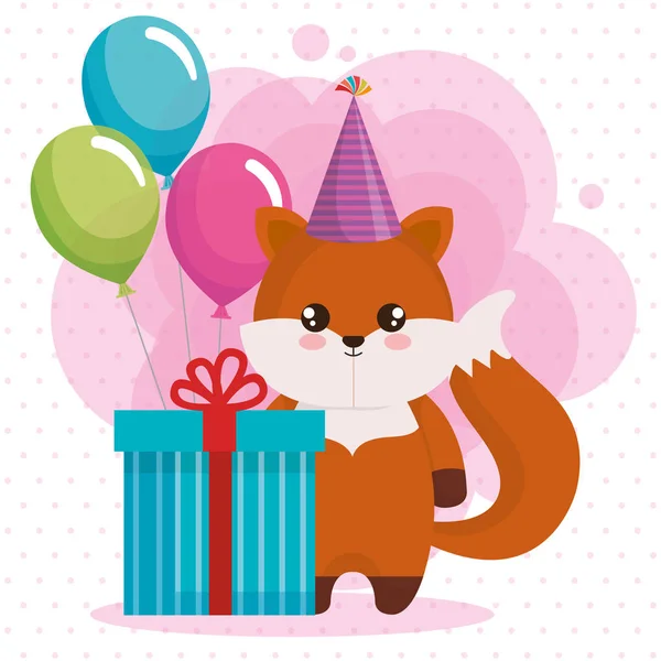 Tarjeta de cumpleaños feliz con zorro — Vector de stock