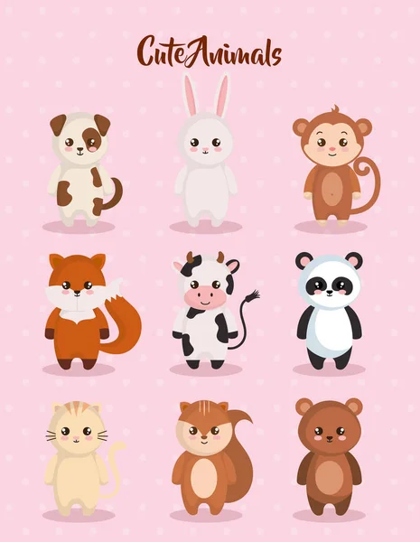 Cute set animals characters — Stock Vector