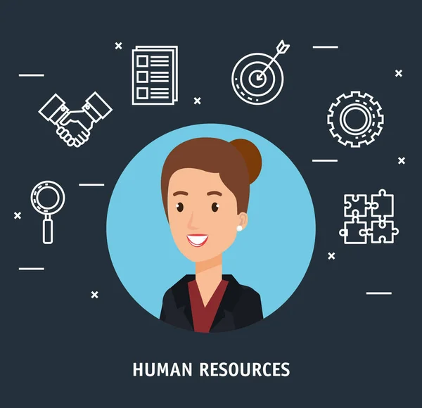 Businesswoman with human resources set icons — Stock Vector