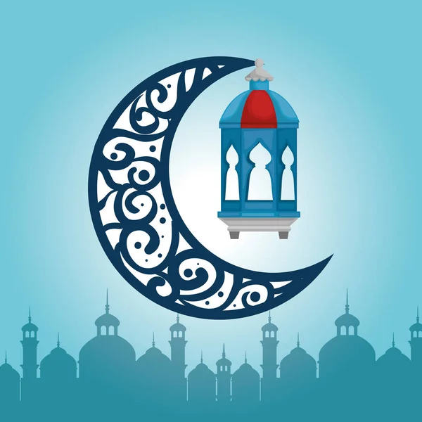 Cartão kareem ramadan com lanternas penduradas — Vetor de Stock