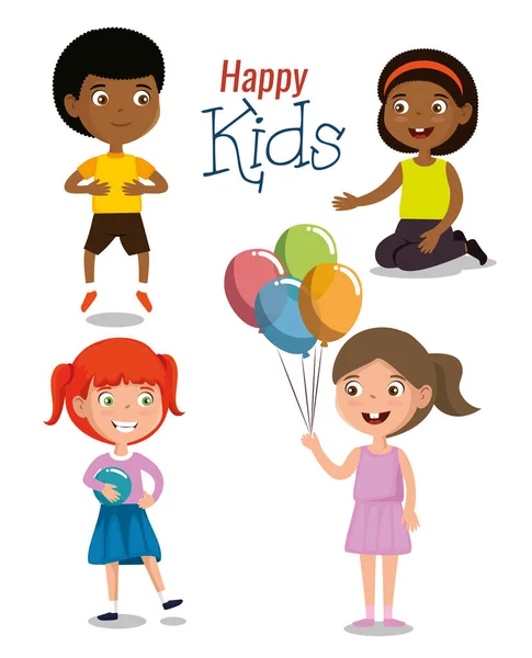 Grupo de niños felices personajes — Vector de stock