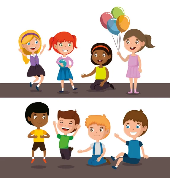 Gruppo di bambini felici personaggi — Vettoriale Stock