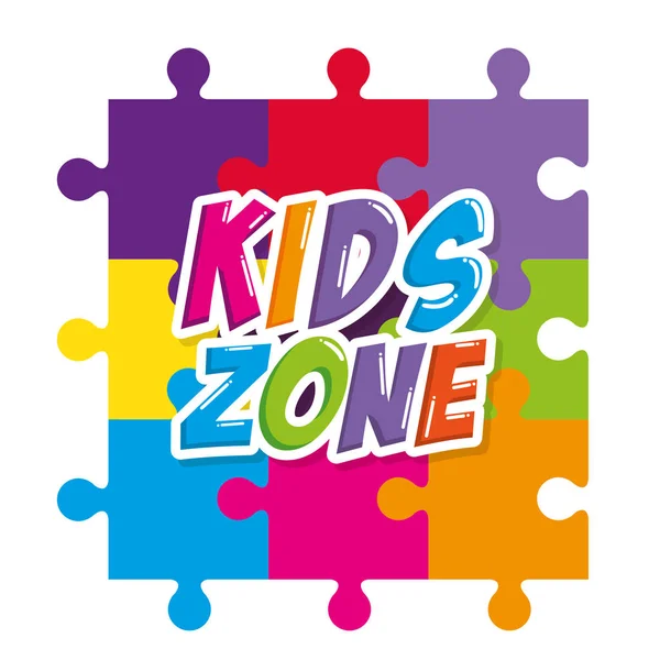 Kinder Zone Etikett mit Puzzleteilen — Stockvektor