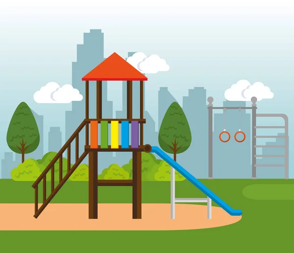 Parque con escena de zona infantil — Vector de stock