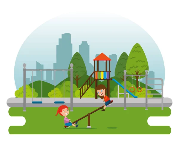 Парк с детской зоной сцены с детьми играть — стоковый вектор