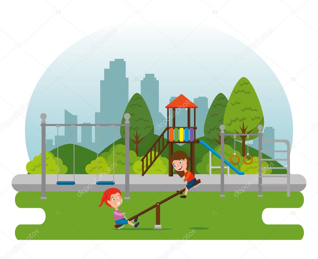 park with kid zone scene with kids playing
