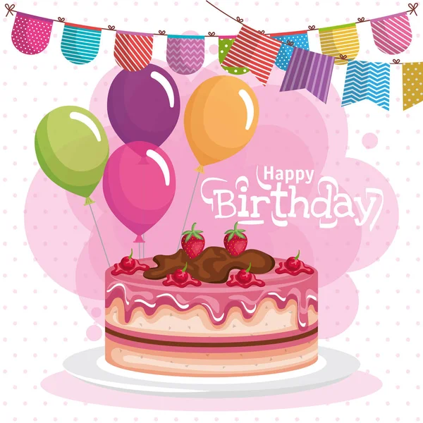 Happy birthday cake celebration card — Stock Vector