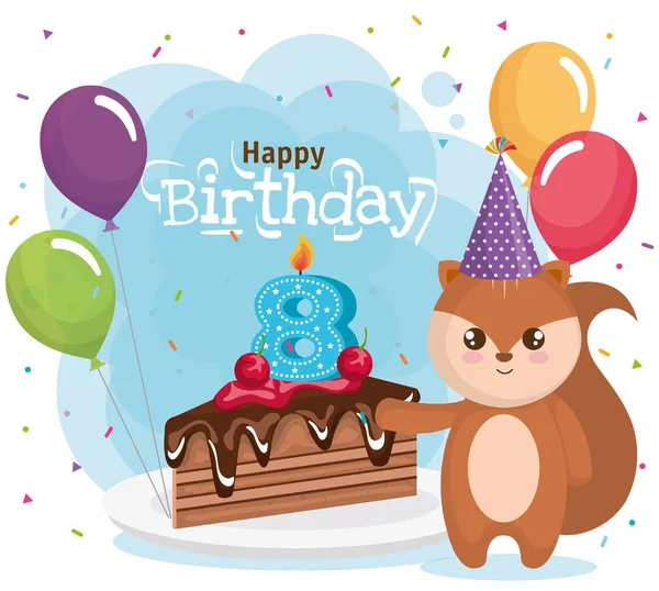 Cartão de aniversário feliz com esquilo — Vetor de Stock