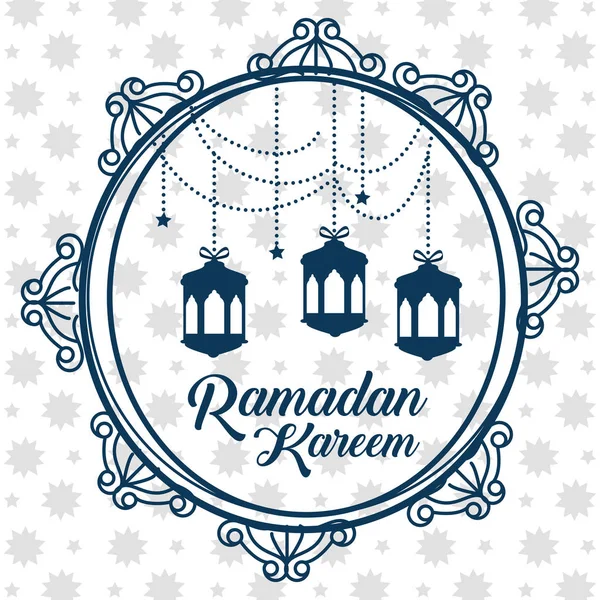 Carte de karéem ramadan avec des lanternes suspendues — Image vectorielle
