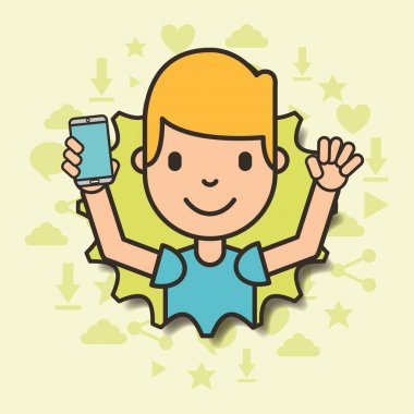 yırtık kağıt kenarları ile Smartphone tutan çocuk