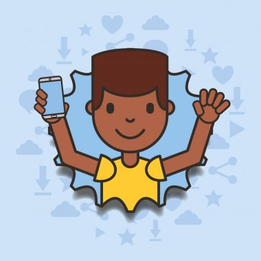 yırtık kağıt kenarları ile Smartphone tutan çocuk