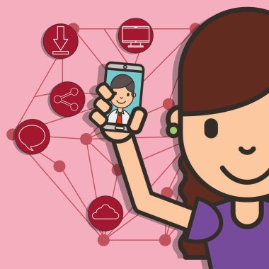 mutlu kız ile smartphone el çocuk konuşma sosyal medya