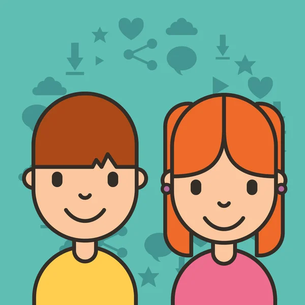 Niños redes sociales — Vector de stock