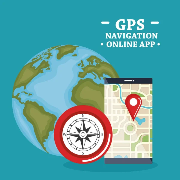 Smartphone met gps navigatie app — Stockvector