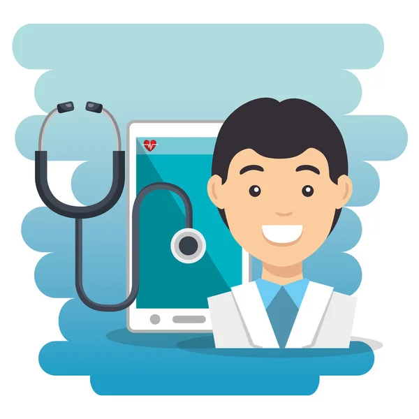 Medico con app per servizi medici per smartphone — Vettoriale Stock